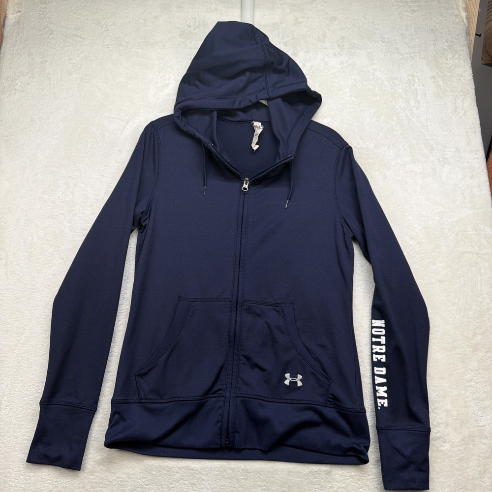 Notre Dame Under Armour ColdGear Hoodie‎ Women's M Navy Full Zip Shamrock